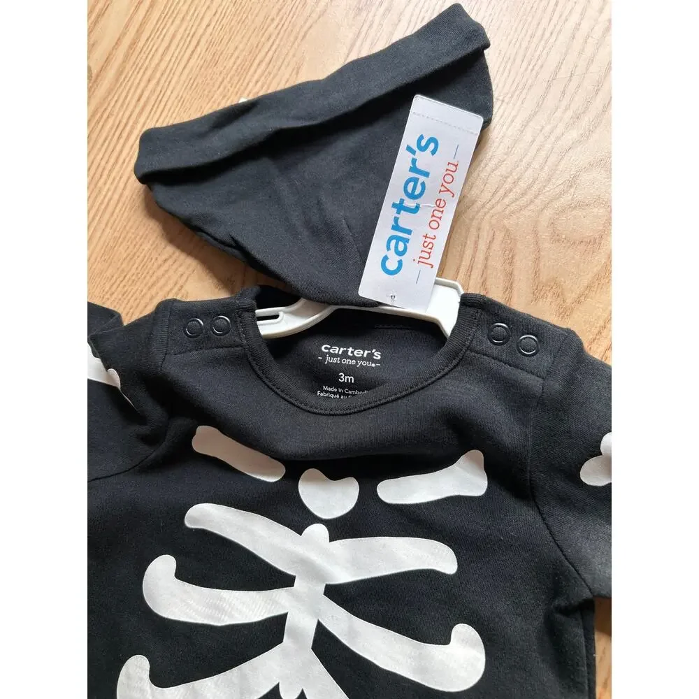 New Carters Just One You Baby 2pc Skeleton🩻 romper Bodysuit Black size 3 Months